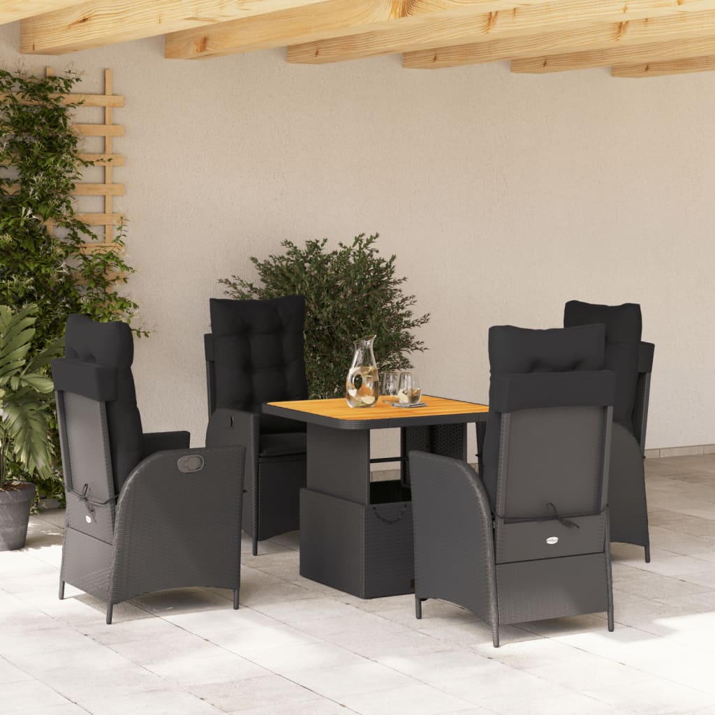 vidaXL Set mobilier de grădină cu perne, 5 piese, negru, poliratan