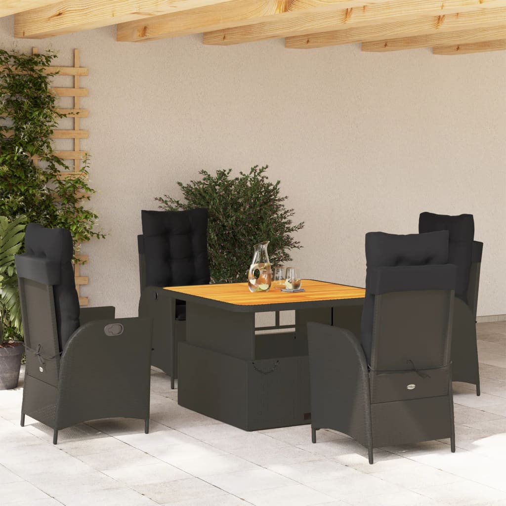 vidaXL Set mobilier de grădină cu perne, 5 piese, negru, poliratan