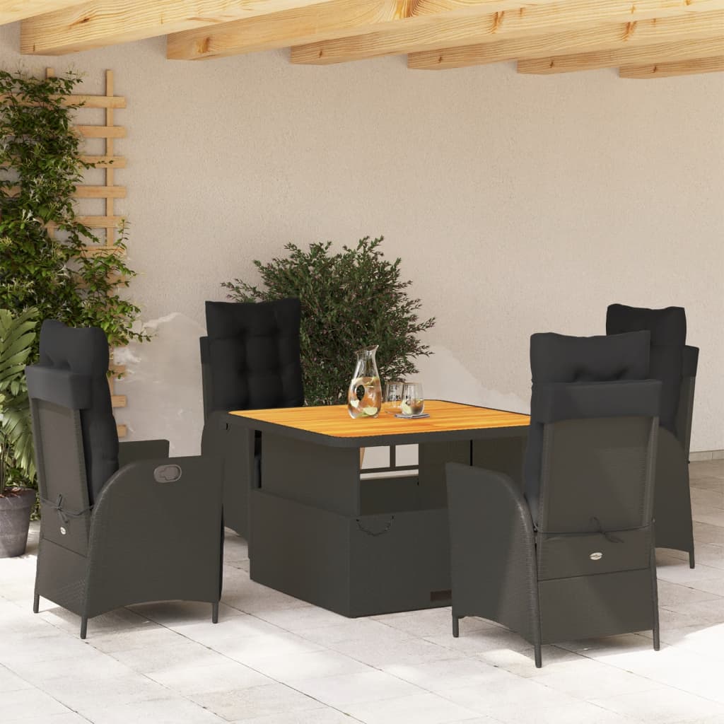 vidaXL Set mobilier de grădină cu perne, 5 piese, negru, poliratan