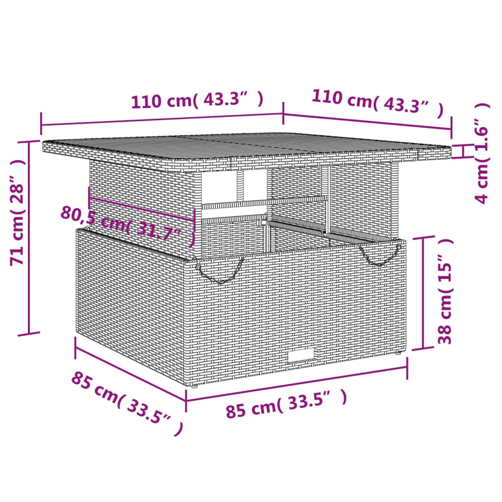 Zestaw mebli ogrodowych rattan PE czarny, 104x59x93/86x83cm, 110kg, UV, z poduszkami