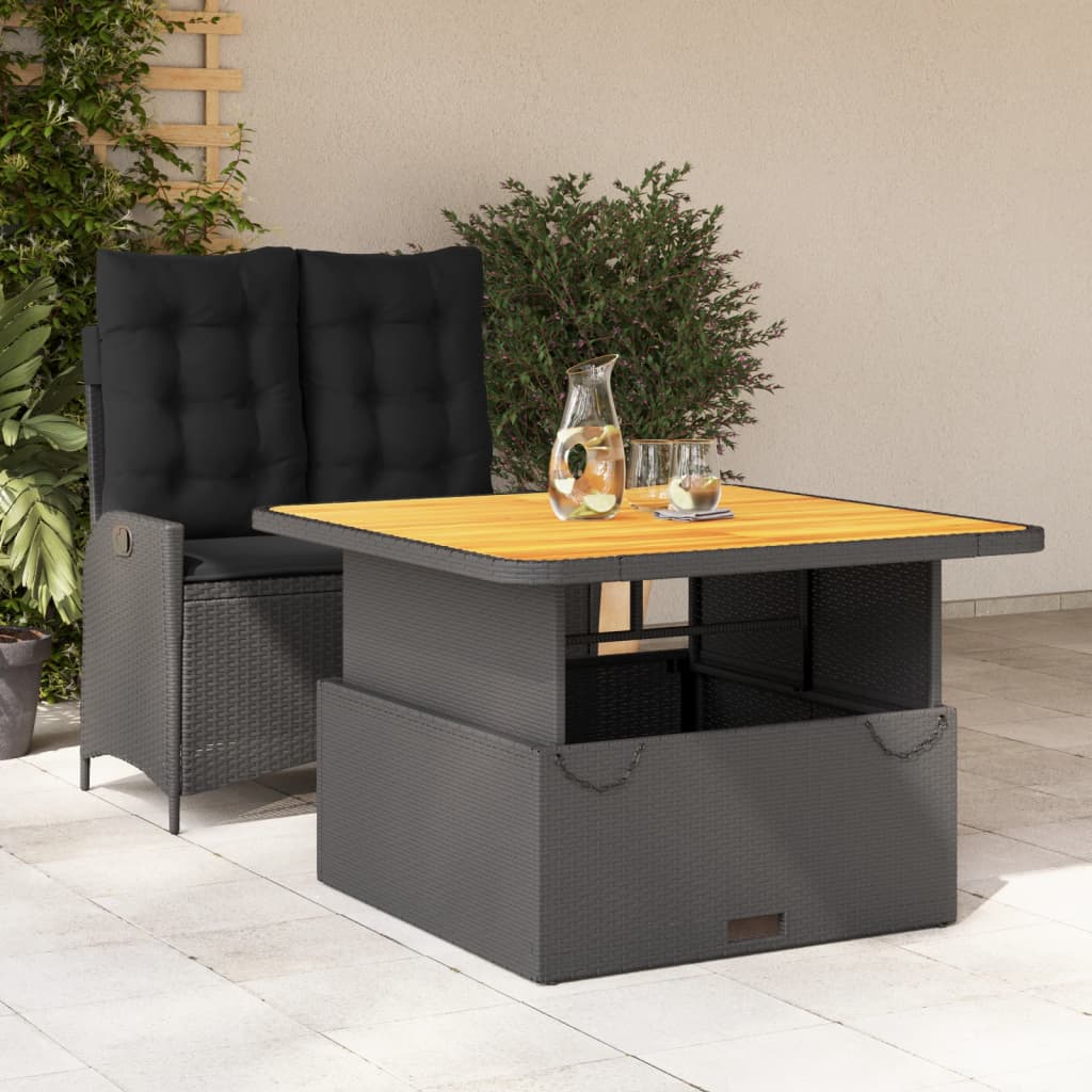 vidaXL 2-tlg. Garten-Essgruppe mit Kissen Schwarz Poly Rattan