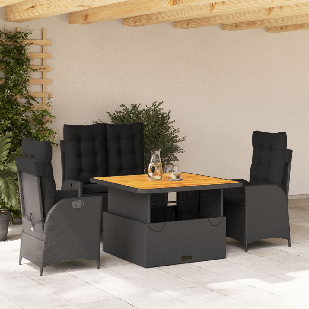 vidaXL Set mobilier de grădină cu perne, 4 piese, negru, poliratan