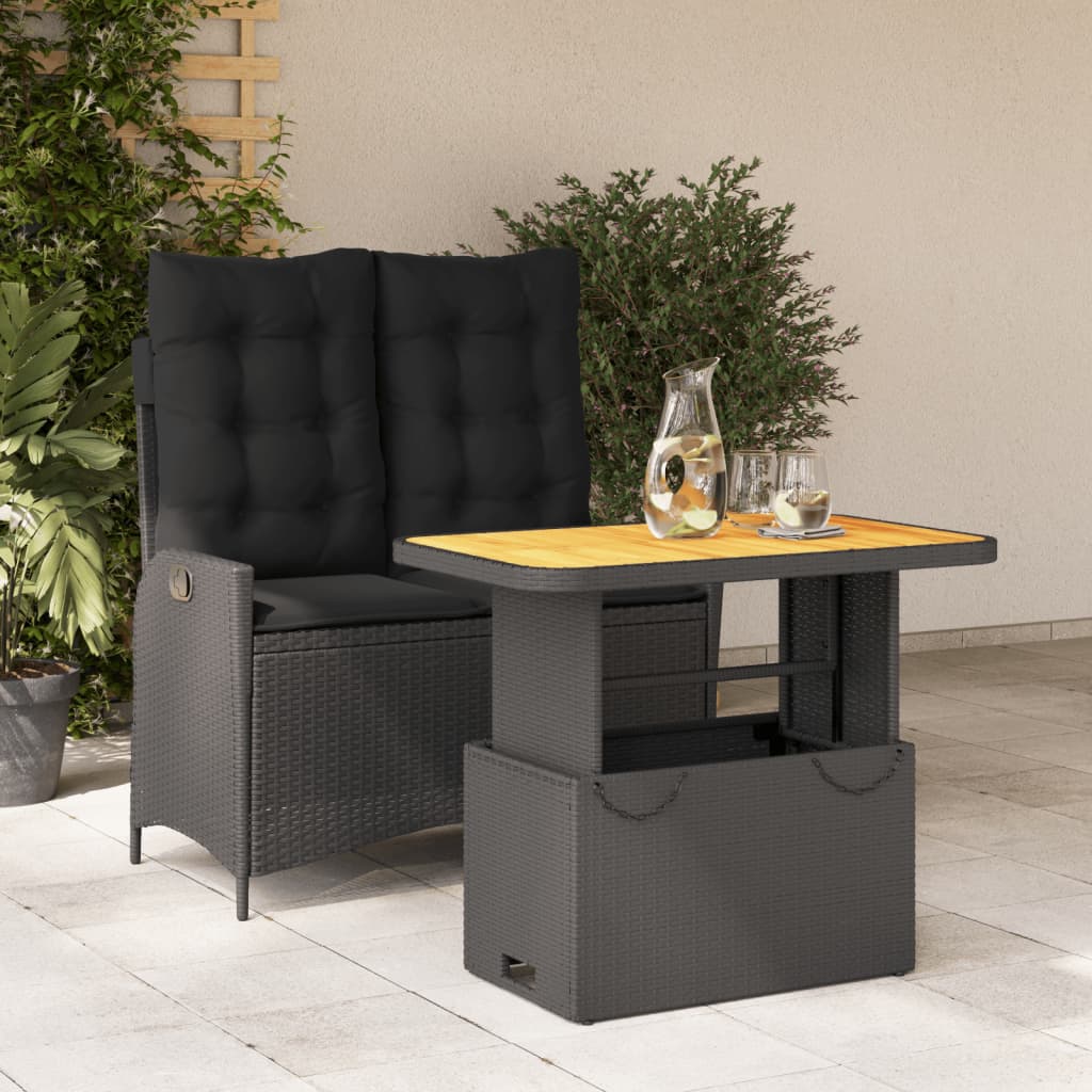 vidaXL 2-tlg. Garten-Essgruppe mit Kissen Schwarz Poly Rattan