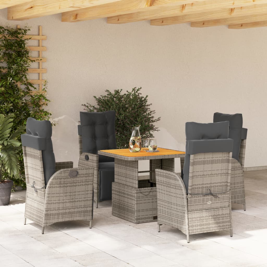 vidaXL 5-tlg. Garten-Essgruppe mit Kissen Grau Poly Rattan