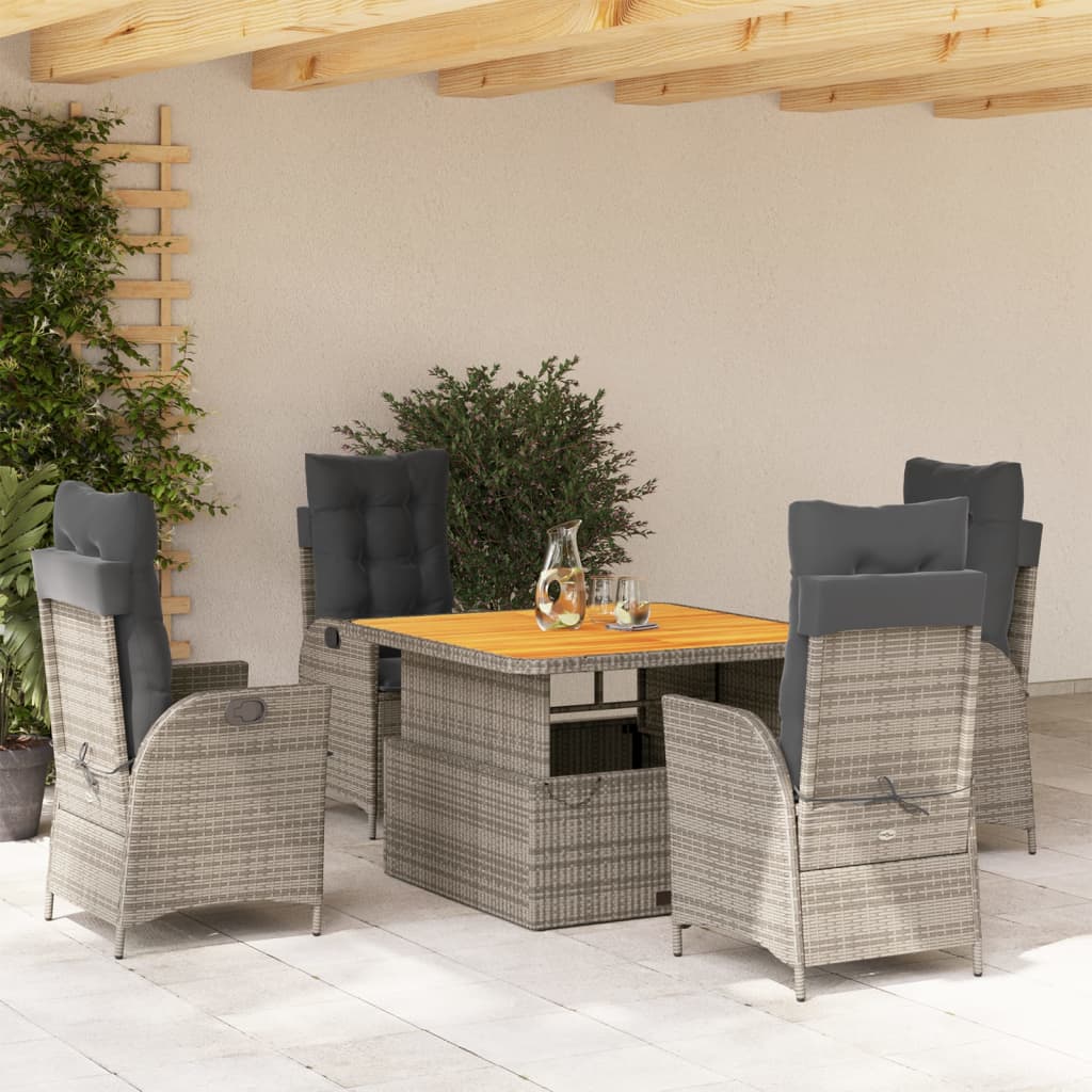 vidaXL 5-tlg. Garten-Essgruppe mit Kissen Grau Poly Rattan