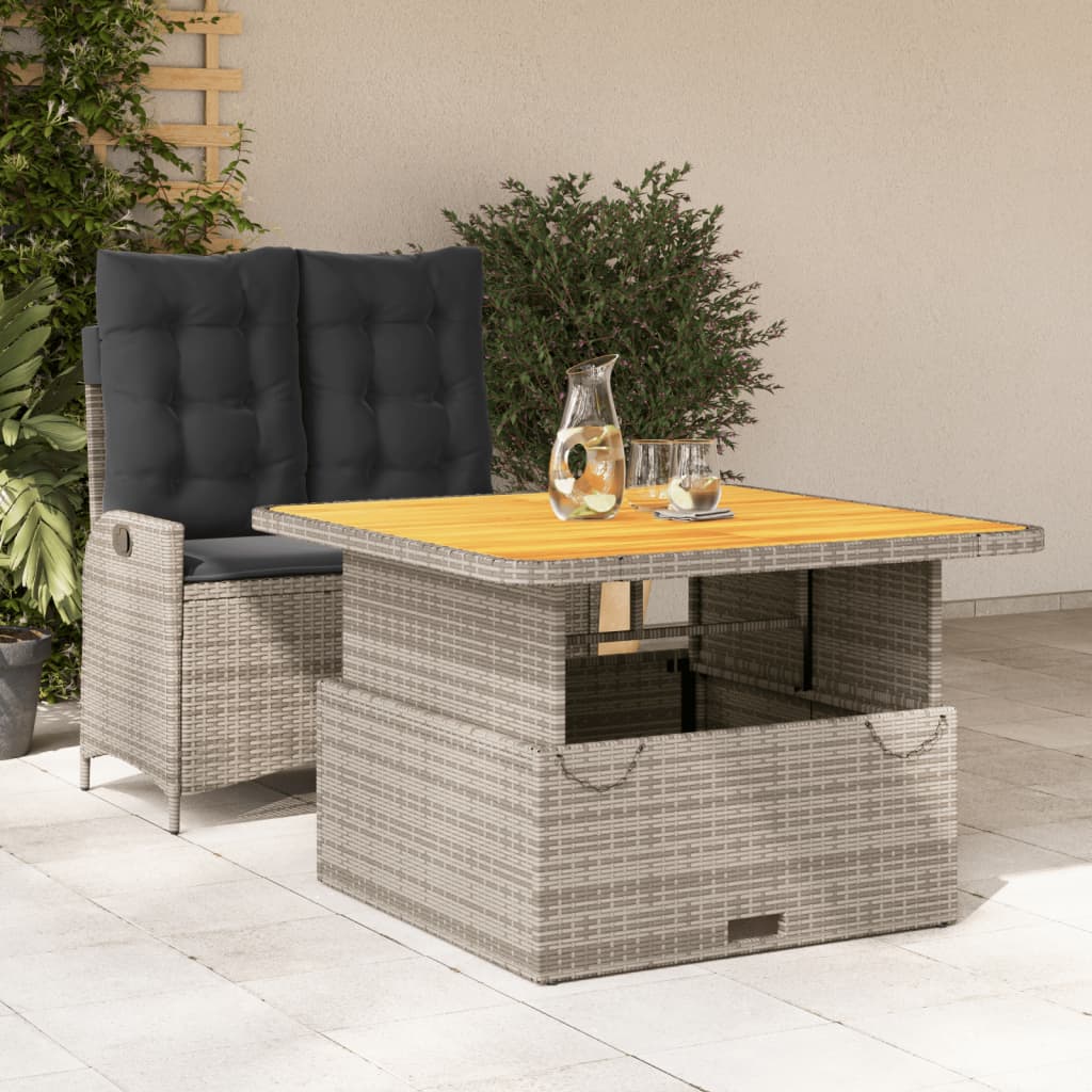 vidaXL 2-tlg. Garten-Essgruppe mit Kissen Grau Poly Rattan