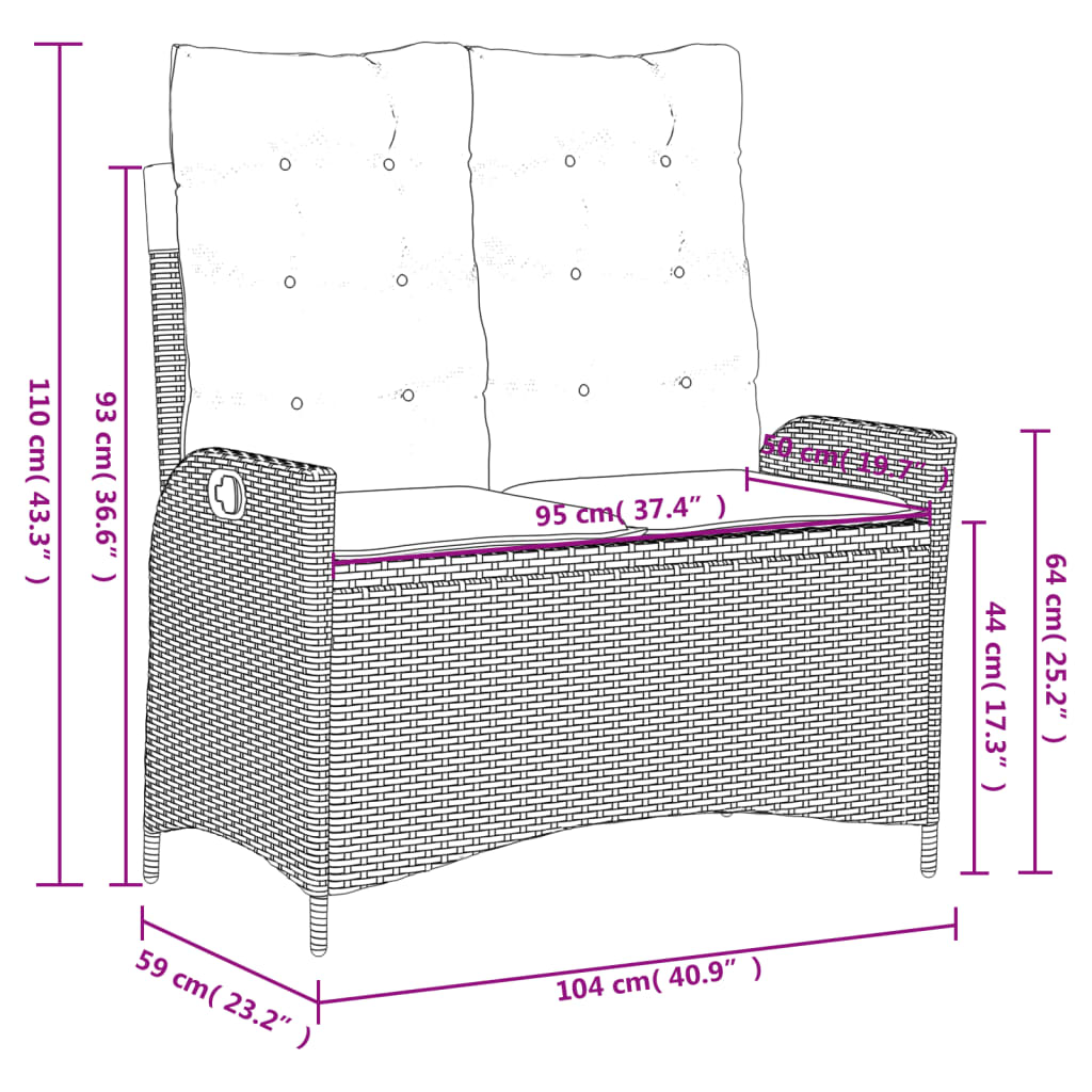 Zestaw mebli ogrodowych rattan PE, szary, 110 kg/krzesło, 4 poduszki, 57x61x93 cm