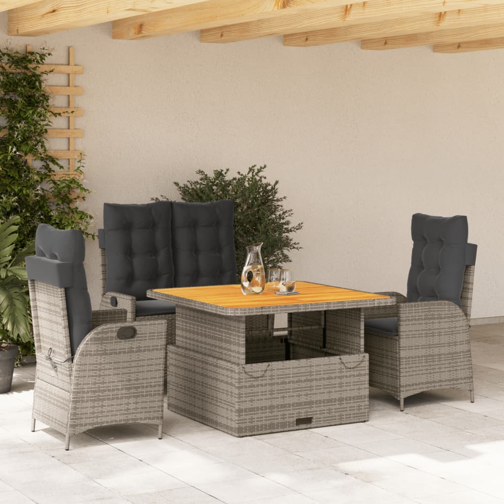 vidaXL 4-tlg. Garten-Essgruppe mit Kissen Grau Poly Rattan