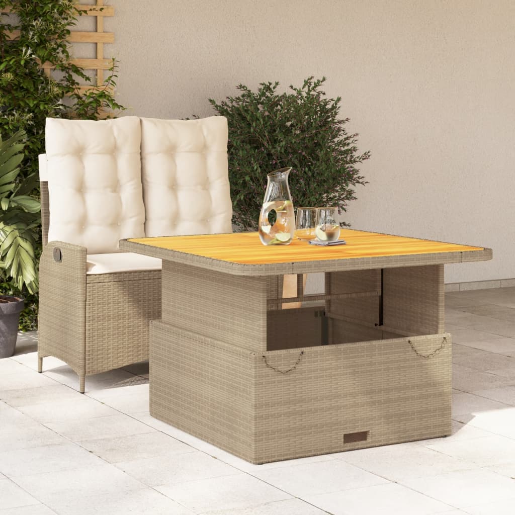 vidaXL 2-tlg. Garten-Essgruppe mit Kissen Beige Poly Rattan