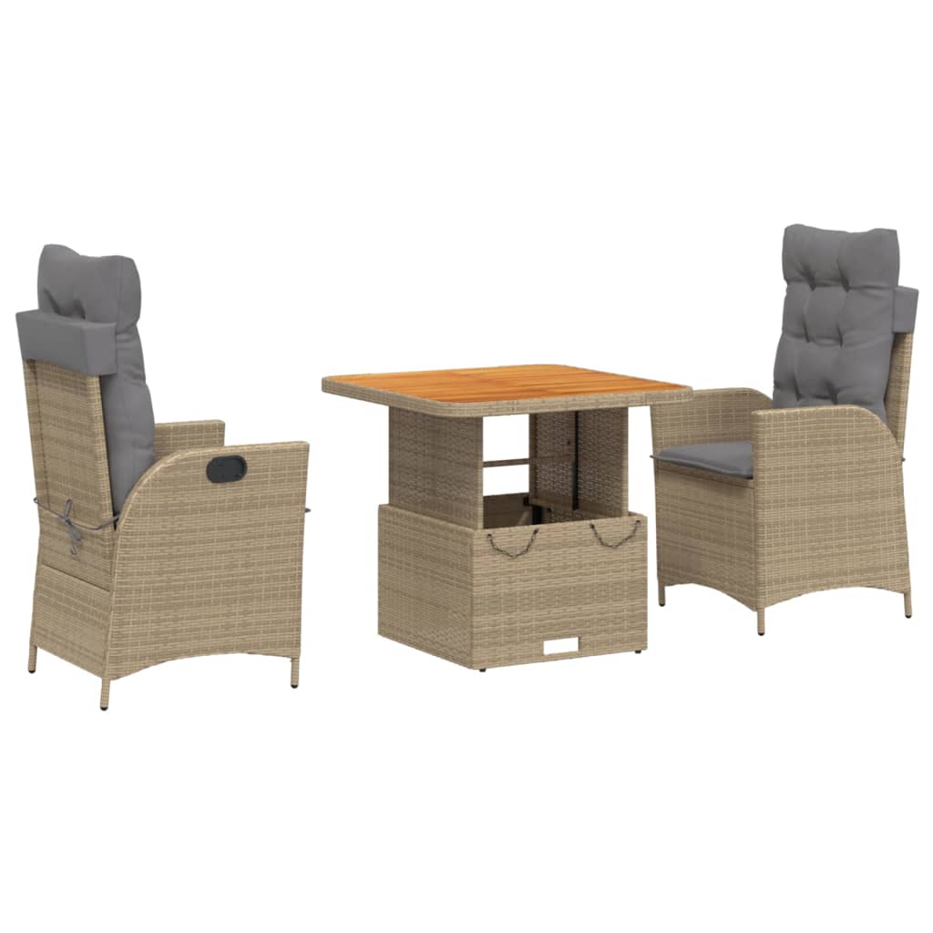 Thumbnail - vidaXL 3-tlg. Garten-Essgruppe mit Kissen Beige Poly Rattan