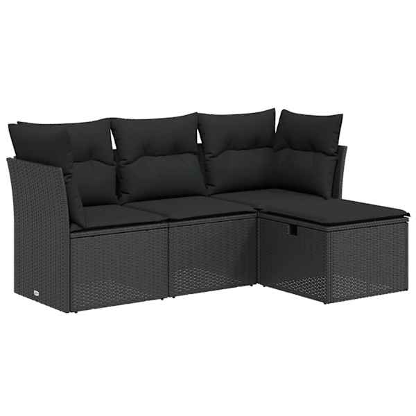 vidaXL 4-osaline aiadiivani komplekt patjadega, must, pol&uuml;rotang