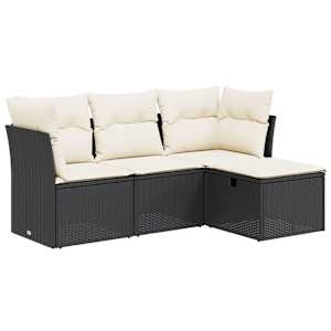 vidaXL 4-osaline aiadiivani komplekt patjadega, must, pol&uuml;rotang