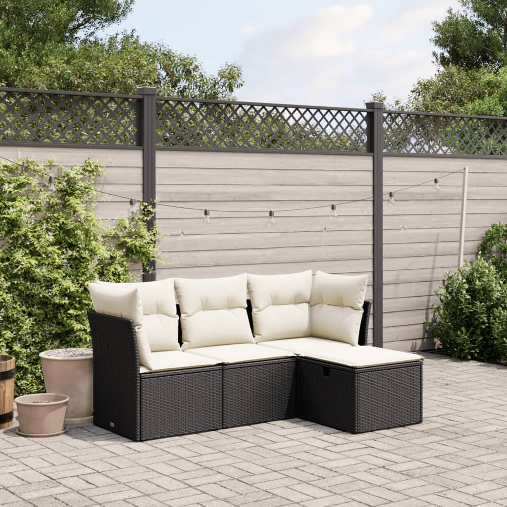 4-tlg. Garten-Sofagarnitur mit Kissen Schwarz Poly Rattan