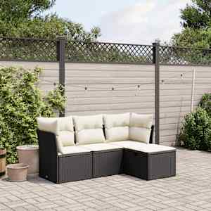 Vrtna sedežna garnitura 4-delna z blazinami črna poli ratan