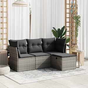 Vrtna sedežna garnitura 4-delna z blazinami siv poli ratan