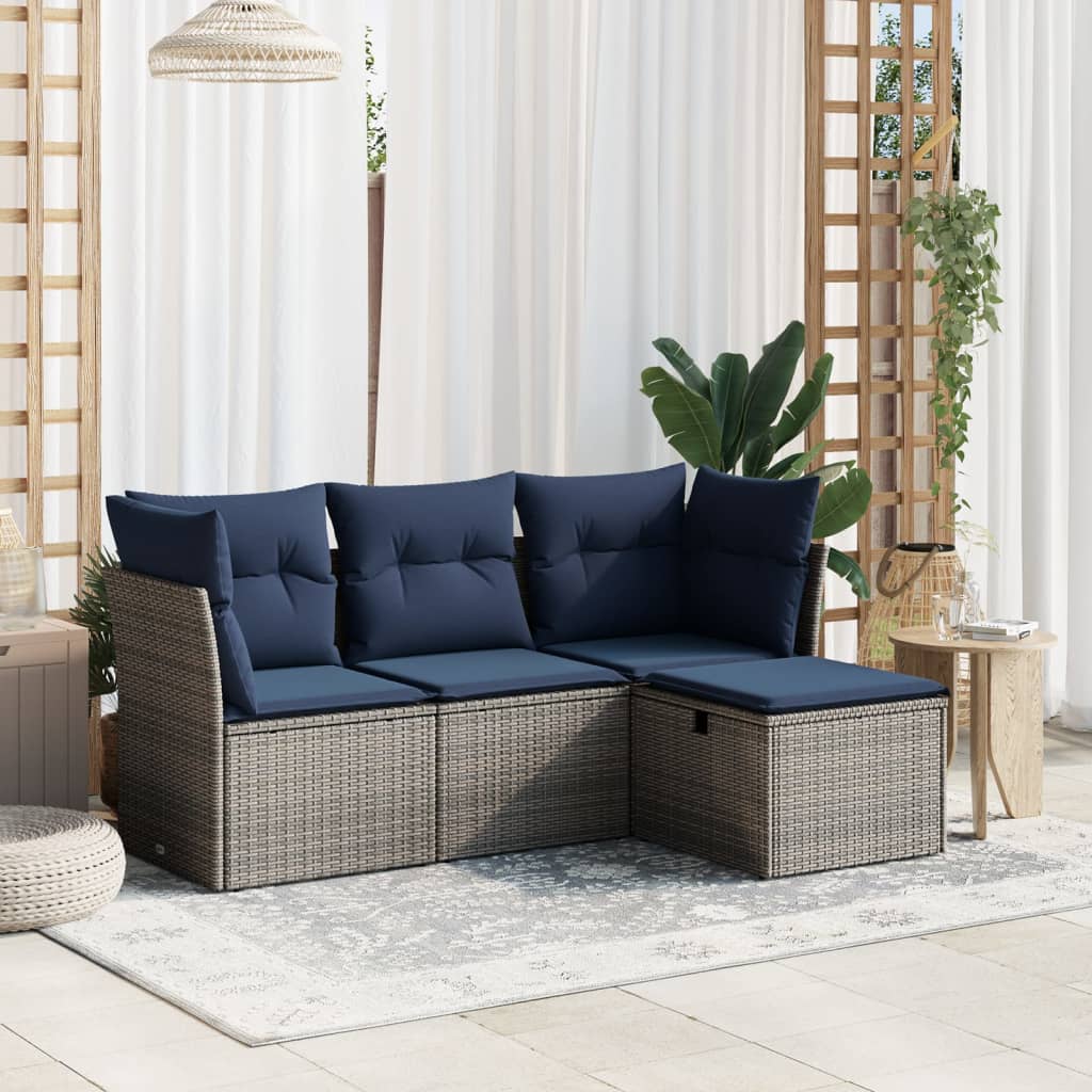 sofasæt til haven 4 dele med hynder polyrattan grå