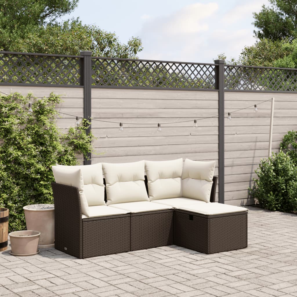 vidaXL 4-tlg. Garten-Sofagarnitur mit Kissen Braun Poly Rattan