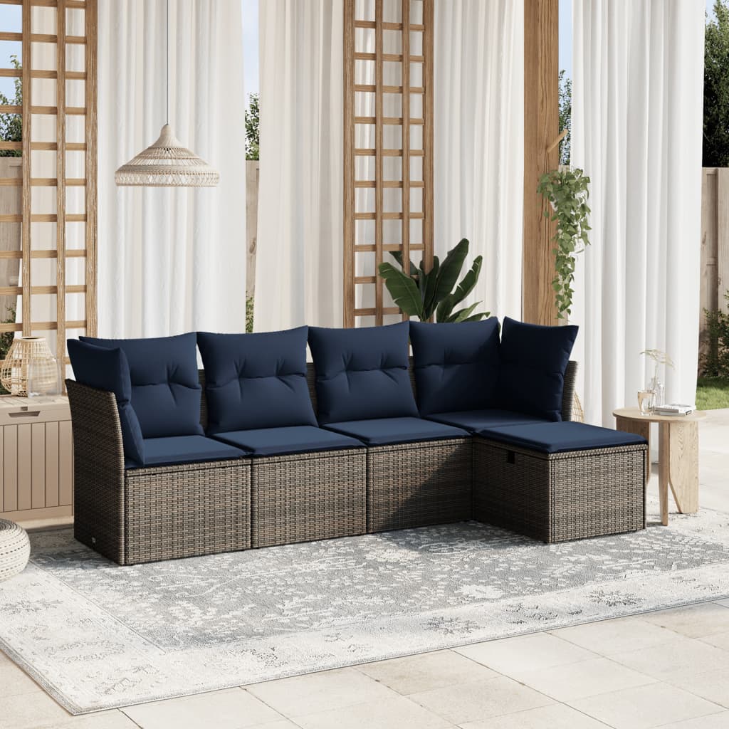 vidaXL sofasæt til haven 5 dele med hynder polyrattan grå