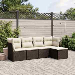 Vrtna sedežna garnitura 5-delna z blazinami rjav poli ratan