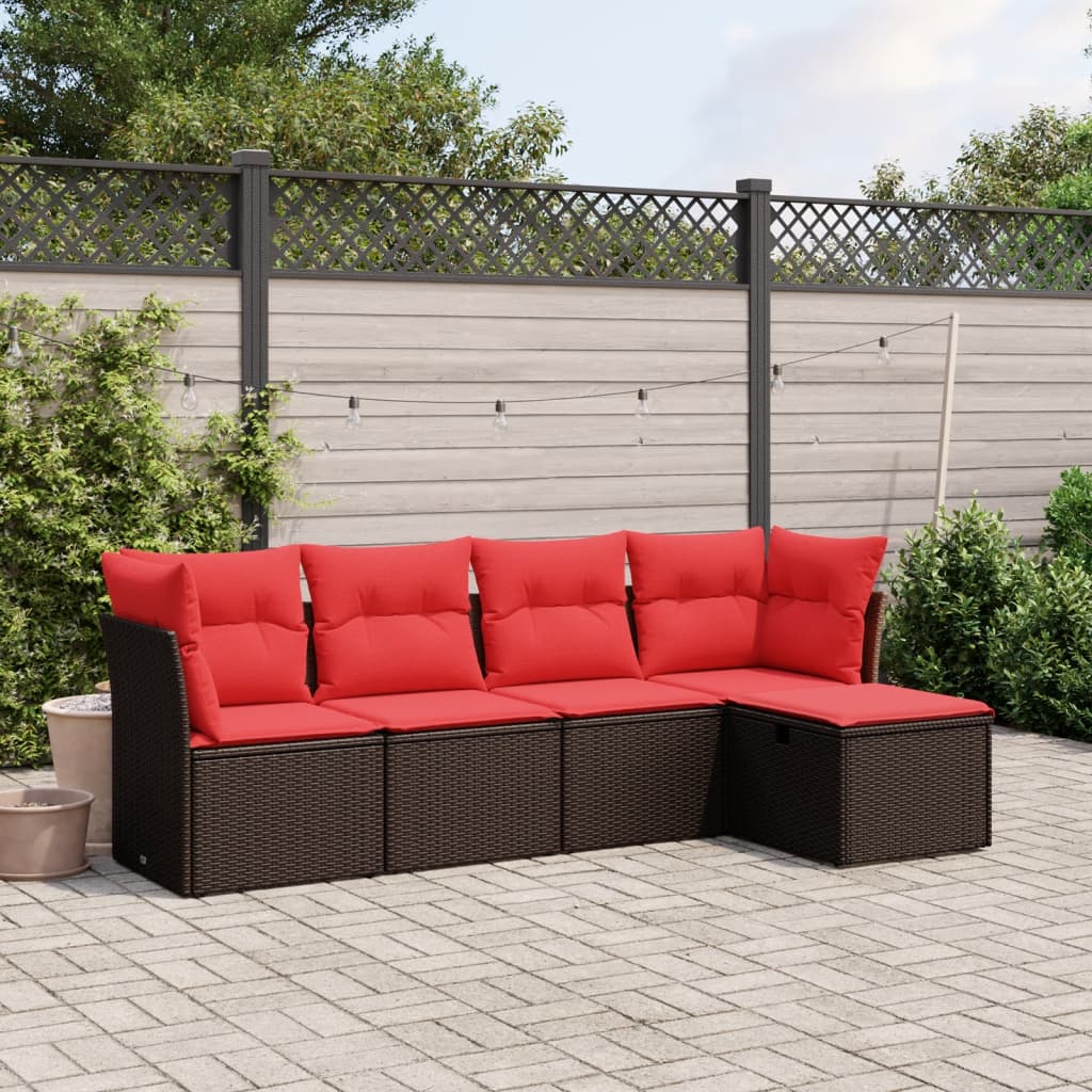 sofasæt til haven 5 dele med hynder polyrattan brun