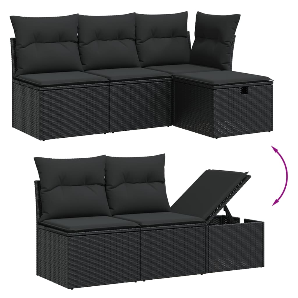 vidaXL 6-delige Loungeset met kussens poly rattan zwart afbeelding