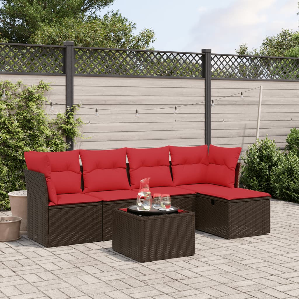 6-tlg. Garten-Sofagarnitur mit Kissen Braun Poly Rattan