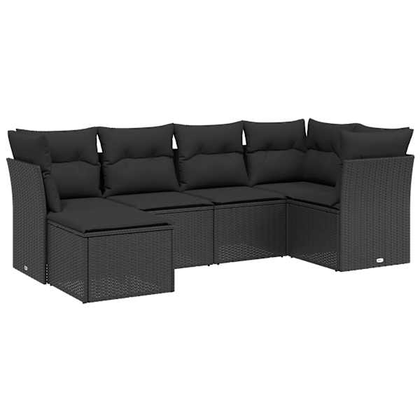 vidaXL 6-osaline aiadiivani komplekt patjadega, must, pol&uuml;rotang