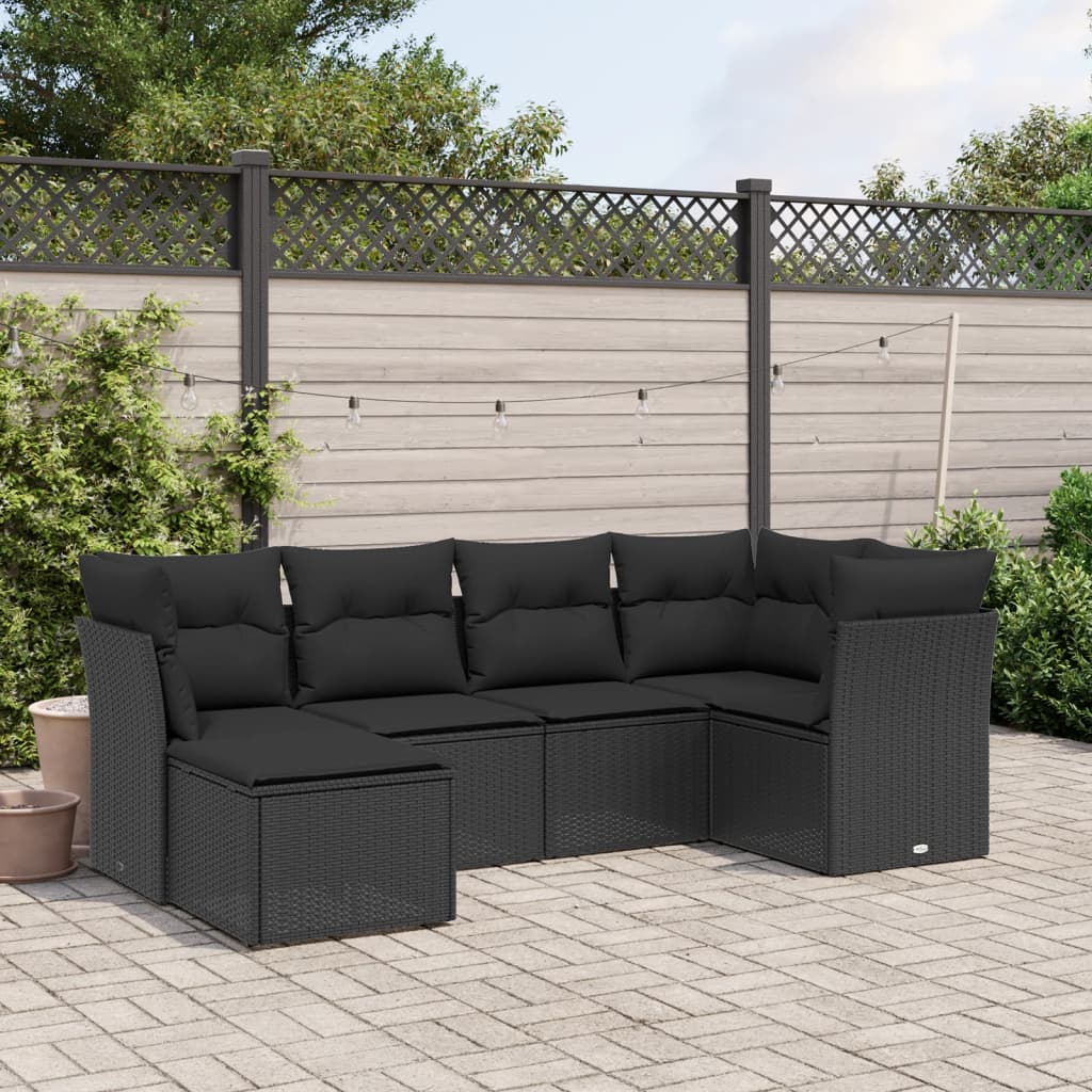 vidaXL 6-tlg. Garten-Sofagarnitur mit Kissen Schwarz Poly Rattan