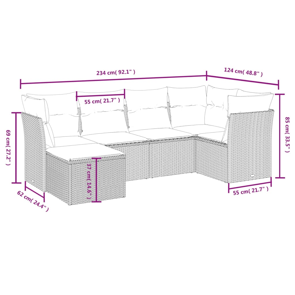 Set mobilier de grădină cu perne, 6 piese, negru, poliratan 3263172 - imagine 4