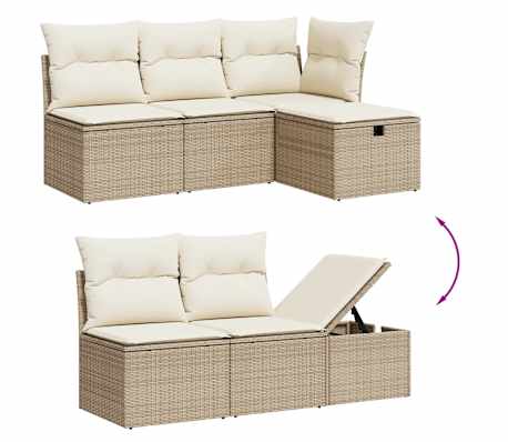 vidaXL 6-tlg. Garten-Sofagarnitur mit Kissen Beige Poly Rattan