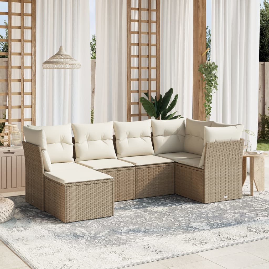 vidaXL 6-tlg. Garten-Sofagarnitur mit Kissen Beige Poly Rattan