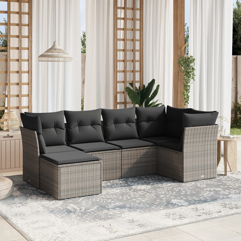 vidaXL 6-tlg. Garten-Sofagarnitur mit Kissen Grau Poly Rattan