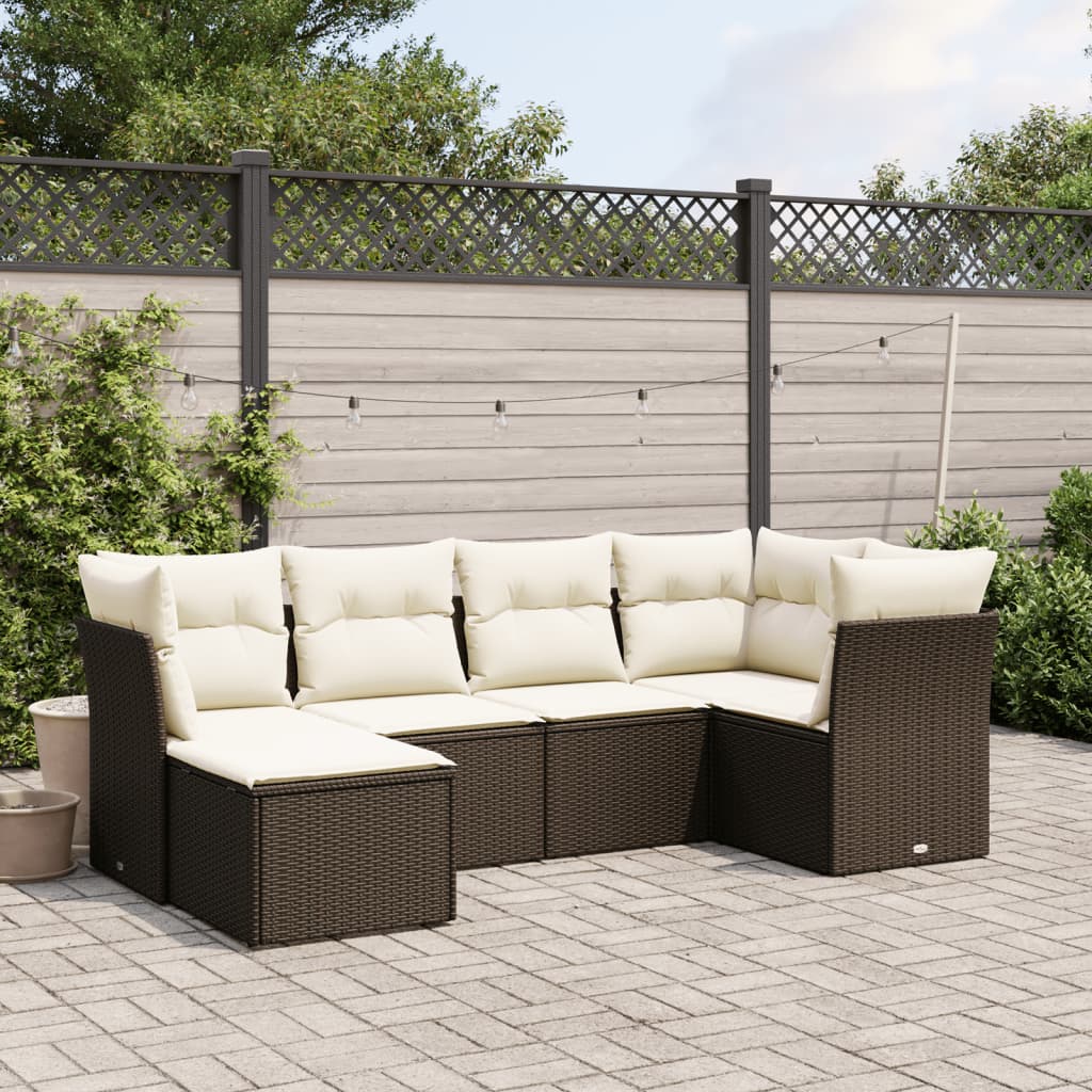 vidaXL 6-tlg. Garten-Sofagarnitur mit Kissen Braun Poly Rattan