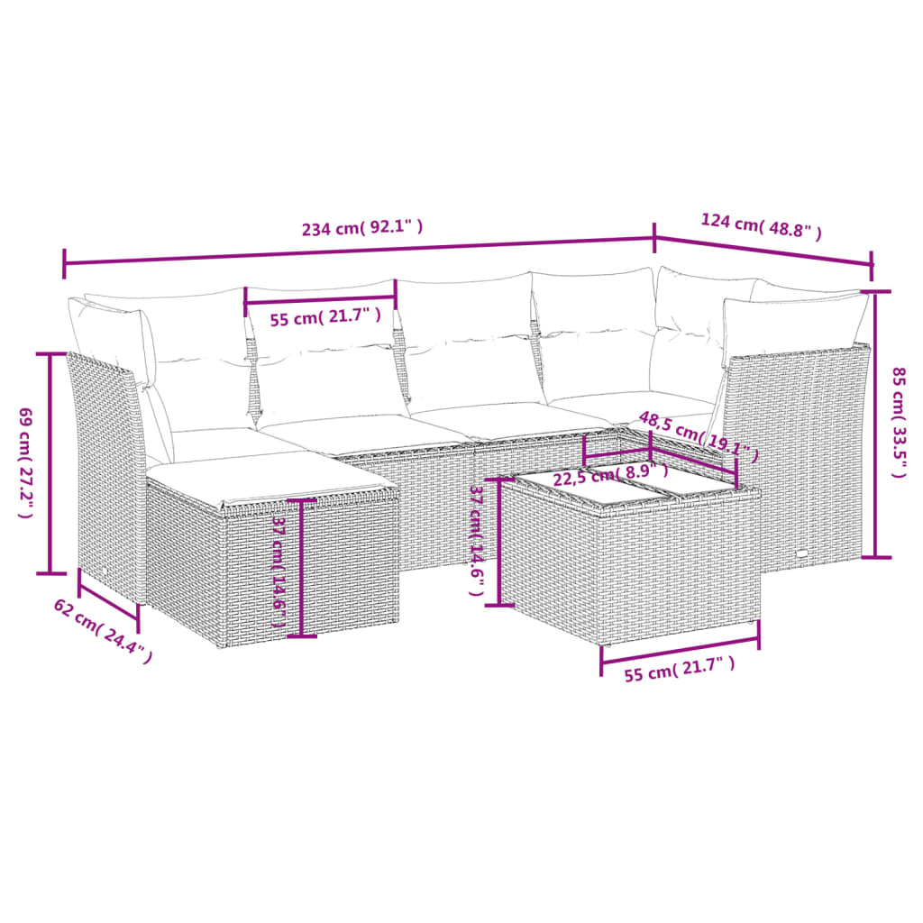 Set canapele de grădină cu perne, 7 piese, negru, poliratan 3263182 - imagine 4