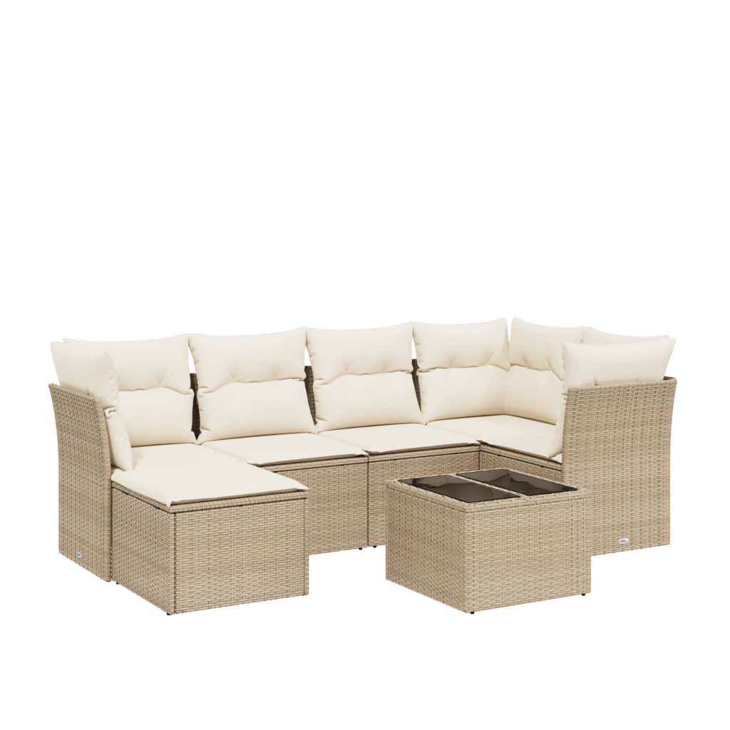 Thumbnail - vidaXL 7-tlg. Garten-Sofagarnitur mit Kissen Beige Poly Rattan