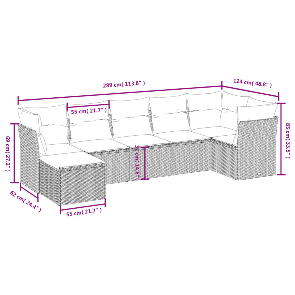 Set canapele de grădină cu perne, 7 piese, negru, poliratan 3263192 - imagine 4