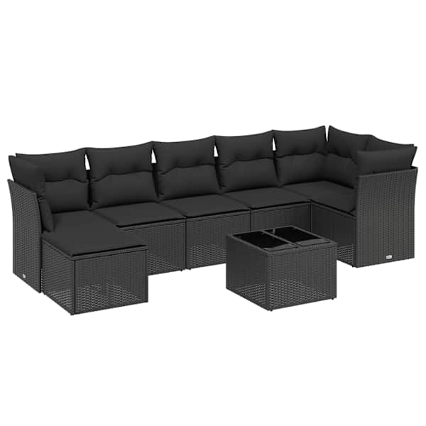 vidaXL 8-osaline aiadiivani komplekt patjadega, must, pol&uuml;rotang