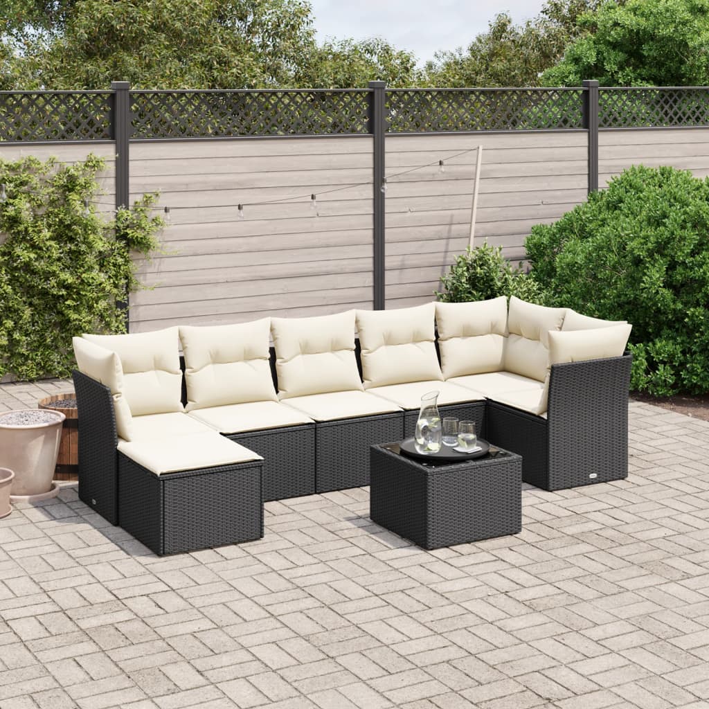 8-tlg. Garten-Sofagarnitur mit Kissen Schwarz Poly Rattan