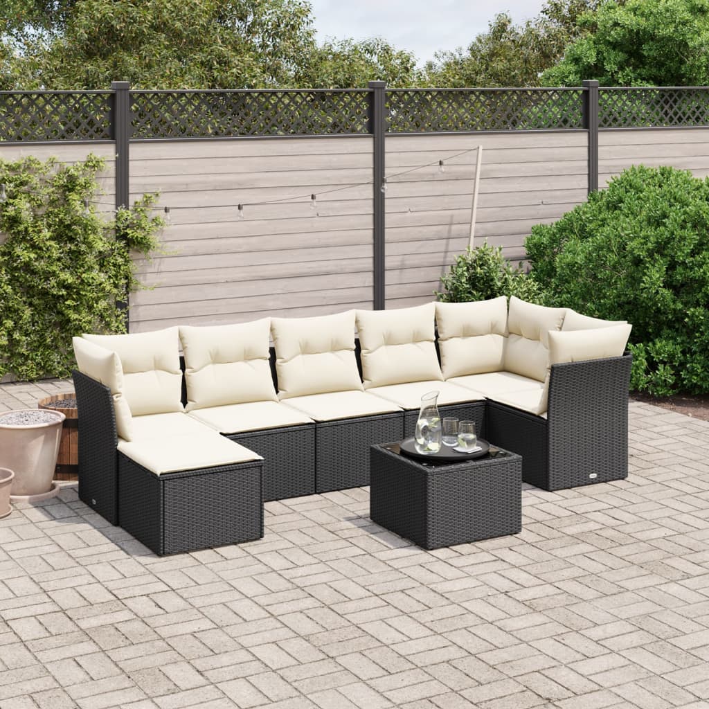 vidaXL 8-tlg. Garten-Sofagarnitur mit Kissen Schwarz Poly Rattan