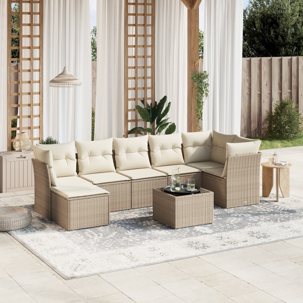 vidaXL 8-tlg. Garten-Sofagarnitur mit Kissen Beige Poly Rattan