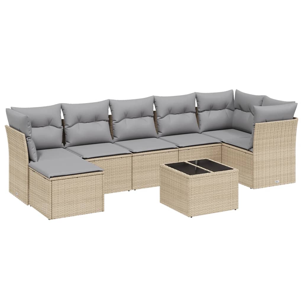 Thumbnail - vidaXL 8-tlg. Garten-Sofagarnitur mit Kissen Beige Poly Rattan