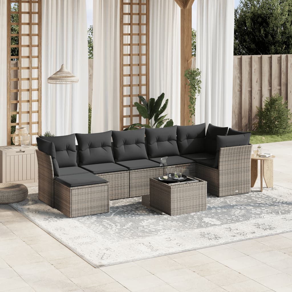 vidaXL 8-tlg. Garten-Sofagarnitur mit Kissen Hellgrau Poly Rattan