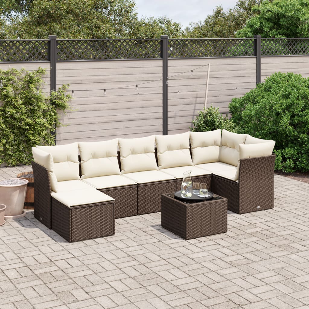 vidaXL 8-tlg. Garten-Sofagarnitur mit Kissen Braun Poly Rattan