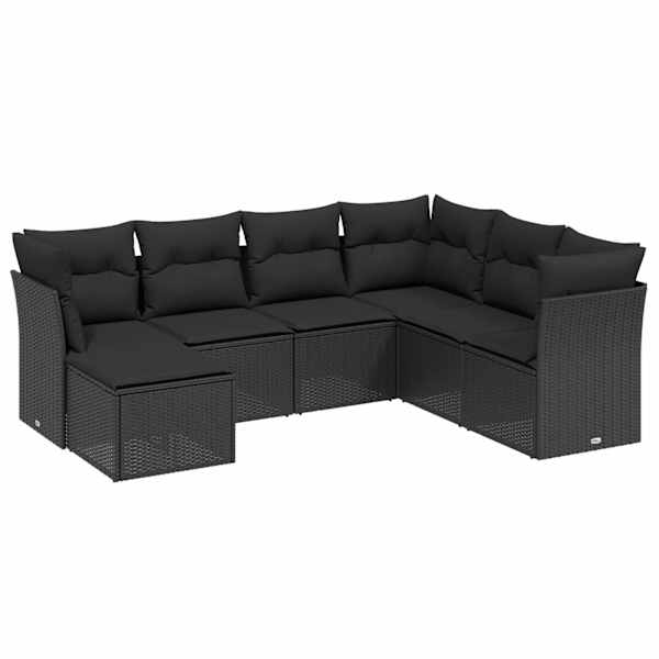 vidaXL 7-osaline aiadiivani komplekt patjadega, must, pol&uuml;rotang