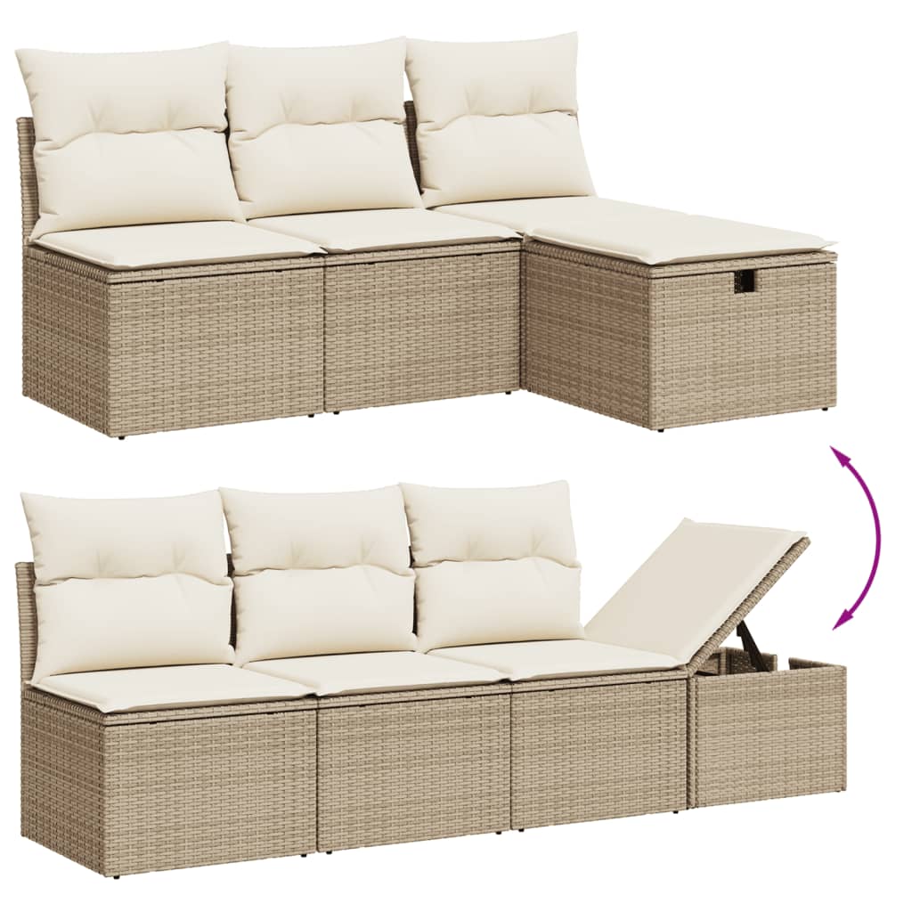 vidaXL 7-delige Loungeset met kussens poly rattan beige afbeelding