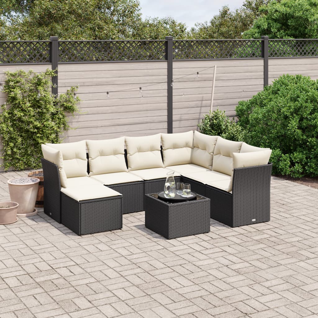 vidaXL 8-tlg. Garten-Sofagarnitur mit Kissen Schwarz Poly Rattan