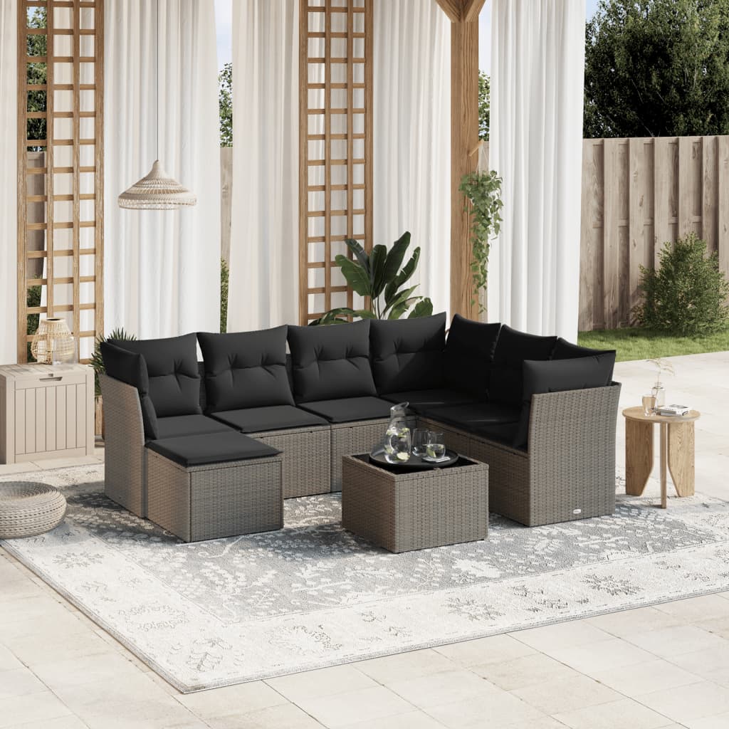 vidaXL 8-tlg. Garten-Sofagarnitur mit Kissen Hellgrau Poly Rattan