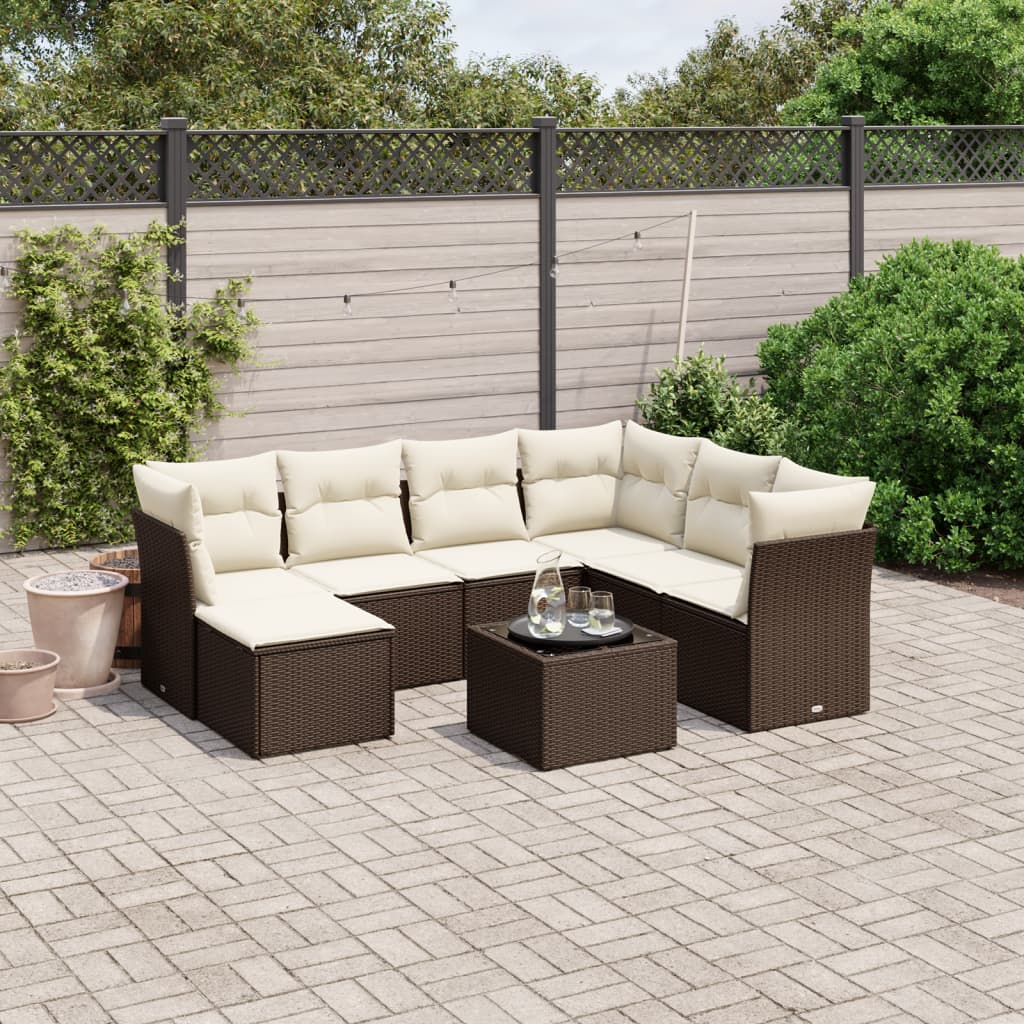 vidaXL 8-tlg. Garten-Sofagarnitur mit Kissen Braun Poly Rattan