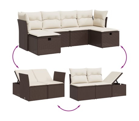 vidaXL Salon de jardin avec coussins 6 pcs marron r&eacute;sine tress&eacute;e
