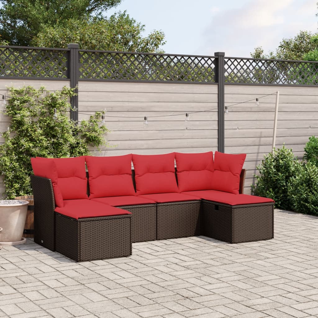 sofasæt til haven 6 dele med hynder polyrattan brun